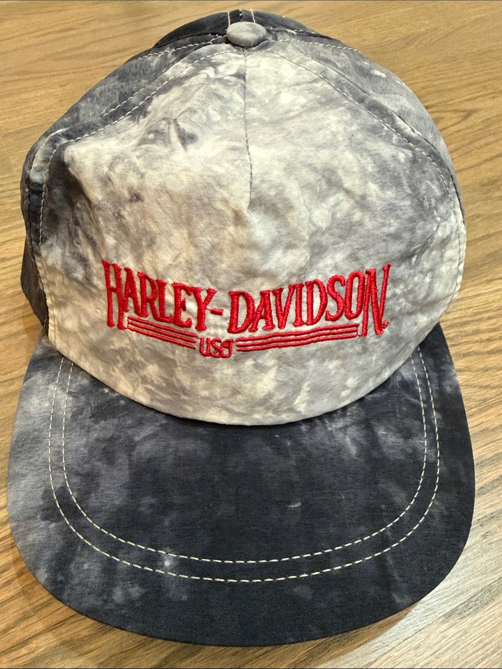 Vintage- Harley-Davidson Gray & Black Tie-Dye Cap with Red Logo